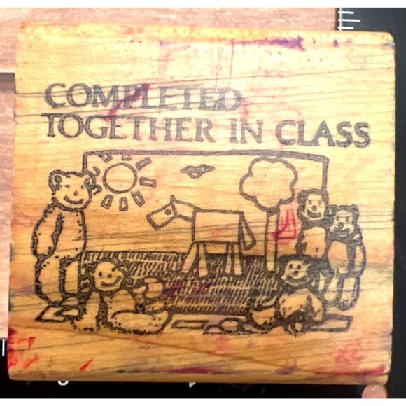 Vintage HTF RARE Completed Together In Class Wood Rubber Stamp Fearless Design - Picture 2 of 9
